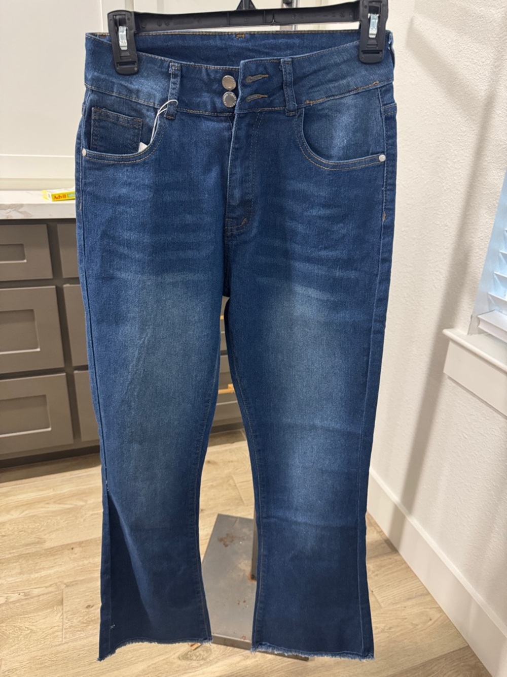 Women's Dark Blue Flare Jeans with Raw Hem